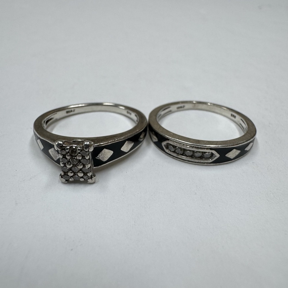 Vintage Sterling Ser Silver 925 Black Diamond Cluster & Band Size 6.5 JWBR 4.8 G